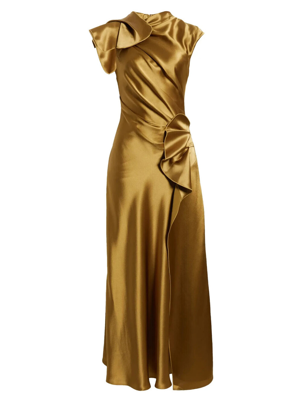 NEW Acler Ramshaw Metallic Pleated Satin Gown in Gold Sz 2 #LD590